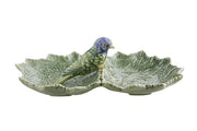 Leaves Double Leaf Bowl With Blue Bird by Bordallo Pinheiro