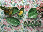 Leaves Double Leaf Bowl With Blue Bird by Bordallo Pinheiro