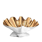 L'Objet Neptune Extra Large Gold and White Porcelain Shell Bowl, 14.75"