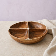 Baya Divided Serving Bowl, Olive Wood with Bone Accents