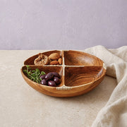 Baya Divided Serving Bowl, Olive Wood with Bone Accents