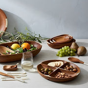 Baya Round Serving Bowl, Olive Wood with Bone Accents