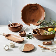 Baya Round Serving Bowl, Olive Wood with Bone Accents