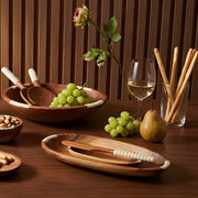 Baya Round Serving Bowl, Olive Wood with Bone Accents