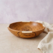 Baya Round Serving Bowl, Olive Wood with Bone Accents
