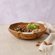 Baya Round Serving Bowl, Olive Wood with Bone Accents