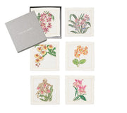 Orchid Cocktail Napkins in White & Multi, Set of 6 in Gift Box by Kim Seybert