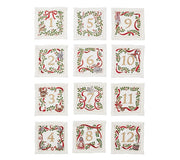 Xmas Carol Cocktail Napkin in White, Red & Green, Set of 12 in Gift Box by Kim Seybert