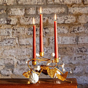 Juliska Forest Walk Pumpkin & Vine Triple Candlestick Holder, Gold