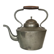 Large Vintage Pewter Water Kettle or Teapot with Wood Handle