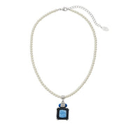 Blue Venetian Glass Intaglio Pendant On Glass Pearl Necklace by Olivia Riegel