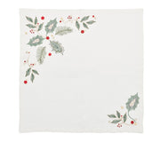 Kim Seybert Holly & Sprig Napkin in White, Red & Green, Set of 4