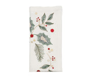 Kim Seybert Holly & Sprig Napkin in White, Red & Green, Set of 4