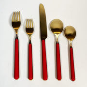 Fantasia Ice Gold Red Flatware Five Piece Placesetting by Mepra Flatware Mepra 