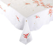 Coral Spray Tablecloth in White, Coral & Turquoise 126" x 66" by Kim Seybert
