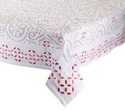 Malta Tablecloth in White, Pink & Orange 126" x 58" by Kim Seybert