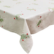 Kim Seybert Evergreen Christmas Red, Green, and Natural Linen Tablecloth, 110" x 52" Tablecloths Kim Seybert 