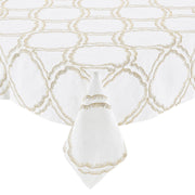 Kim Seybert White, Gold, and Silver Daydream Linen Tablecloth, 110" x 52" Tablecloths Kim Seybert 