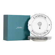 Juliska L'Amour Toujours Classic Whitewash Dessert / Salad Plates, Assorted Set of 4, 9" gift box