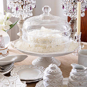 Juliska Berry and Thread Serveware Whitewash 14" Ceramic Cake Pedestal Stand, 14" covered