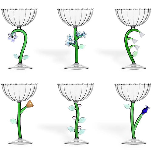 Botanica set of 6 stemmed wine glasses by Alessandra Baldereschi in  multicoloured - Ichendorf Milano