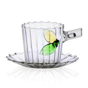 Ichendorf Milano Greenwood Espresso Glass and Saucer with Leaves, 3.4 oz.