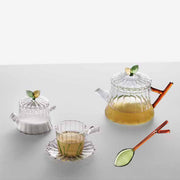 Tea Pot, Glass and Ichendorf Milano Greenwood Spoon, Glass, 4.92"