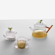 Teapot and Sugar Dispenser with Ichendorf Milano Greenwood Espresso Glass and Saucer with Leaves, 3.4 oz.
