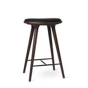 High Stool, Kitchen Height, 27.1" by Space Copenhagen for Mater Furniture Mater Dark Stain Beech - Black Leather Seat 