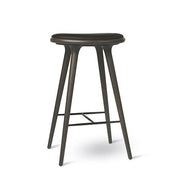 High Stool, Bar Height, 29.1" by Space Copenhagen for Mater Furniture Mater Sirka Grey Stain Beech - Black Leather Seat 