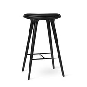 High Stool, Bar Height, 29.1" by Space Copenhagen for Mater Furniture Mater Black Stain Beech - Black Leather Seat 