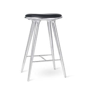High Stool, Bar Height, 29.1" by Space Copenhagen for Mater Furniture Mater Polished Aluminum - Black Leather Seat 