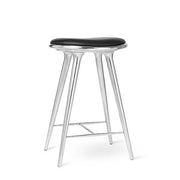 High Stool, Kitchen Height, 27.1" by Space Copenhagen for Mater Furniture Mater Polished Aluminum - Black Leather Seat 