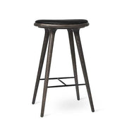 High Stool, Bar Height, 29.1" by Space Copenhagen for Mater Furniture Mater Sirka Grey Stain Oak - Black Leather Seat 