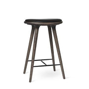 High Stool, Kitchen Height, 27.1" by Space Copenhagen for Mater Furniture Mater Sirka Grey Stain Oak - Black Leather Seat 