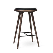 High Stool, Bar Height, 29.1" by Space Copenhagen for Mater Furniture Mater Dark Stain Oak - Black Leather Seat 