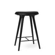High Stool, Kitchen Height, 27.1" by Space Copenhagen for Mater Furniture Mater Black Stain Oak - Black Leather Seat 