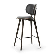High Stool Backrest, Kitchen Height, 27.1" by Space Copenhagen for Mater Furniture Mater Sirka Grey Oak - Black Leather Seat 
