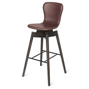 Shell Bar Stool, Kitchen Height, 27.4" by Michael W. Dreeben for Mater Furniture Mater Ultra Cognac Leather Seat - Sirka Grey Stain Oak Base 