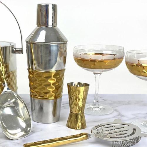 Truro Gold Strainer, Jigger & Cocktail Set