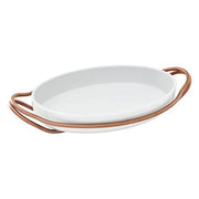 New Living Oval White Porcelain Dish with Holder by Sambonet Serving Tray Sambonet PVD Copper Hi-Tech Stainless Steel Medium 15.25" x 10.5" x 3" 