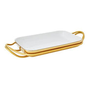 New Living Rectangular Gold Porcelain Dish with Holder by Sambonet Serving Tray Sambonet PVD Gold Polished Stainless Steel 
