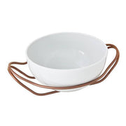 New Living Round White Porcelain Spaghetti Dish with Holder by Sambonet Serving Tray Sambonet PVD Copper Hi-Tech Stainless Steel Small 10.5" 