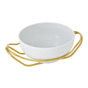 New Living Round White Porcelain Spaghetti Dish with Holder by Sambonet Serving Tray Sambonet PVD Gold Polished Stainless Steel Small 10.5" 