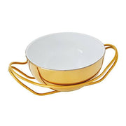 New Living Round Gold Porcelain Spaghetti Dish with Holder by Sambonet Serving Tray Sambonet PVD Gold Hi-Tech Stainless Steel 