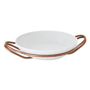 New Living Round White Porcelain Rice Dish with Holder by Sambonet Serving Tray Sambonet PVD Copper Hi-Tech Stainless Steel 