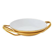 New Living Round Gold Porcelain Rice Dish with Holder by Sambonet Serving Tray Sambonet PVD Gold Mirror Stainless Steel 