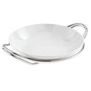 New Living Round White Porcelain Rice Dish with Holder by Sambonet Serving Tray Sambonet Silverplated on Stainless Steel 