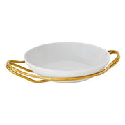 New Living Round White Porcelain Rice Dish with Holder by Sambonet Serving Tray Sambonet PVD Gold Mirror Stainless Steel 