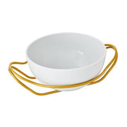 New Living Round White Porcelain Spaghetti Dish with Holder by Sambonet Serving Tray Sambonet PVD Gold Hi-Tech Stainless Steel Small 10.5" 